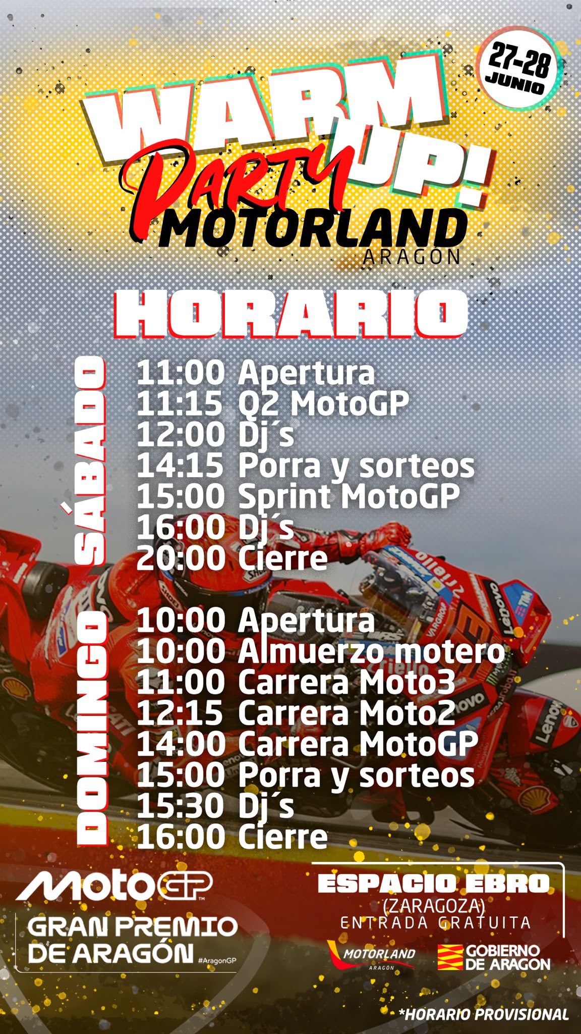 Horario provisional WarmUp Party en Espacio Ebro Zaragoza.