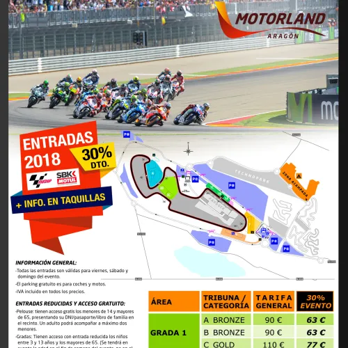A la venta con un 30% de descuento las entradas para el Gran Premio de Aragón de MotoGP y Superbikes 2018, solo este fin de semana en las taquillas de MotorLand